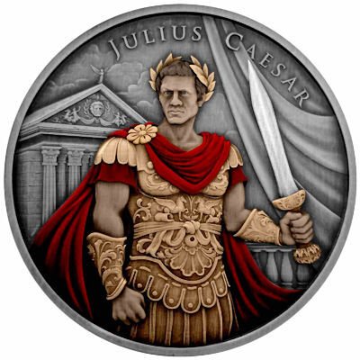 Verden. Silver medal ND Legendary Warriors - Julius Caesar Colorized, 1 Oz (.999)  (Ingen mindstepris)