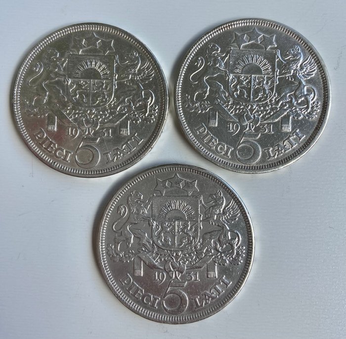 Letland. 1931. 5 Lati 3 Silver Coins  (Ingen mindstepris)