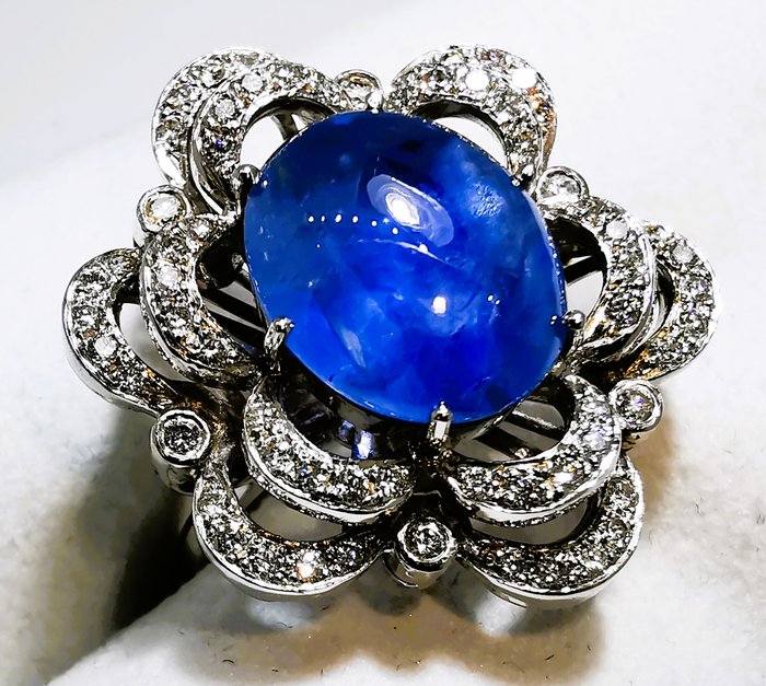 Ring - 18 kraat Hvidguld Sri Lanka Sapphire 860ct ubehandlet -  860ct tw Safir - Diamant