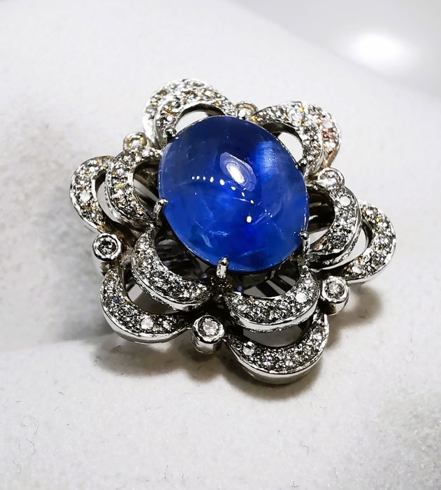 Ring - 18 kraat Hvidguld Sri Lanka Sapphire 860ct ubehandlet -  860ct tw Safir - Diamant