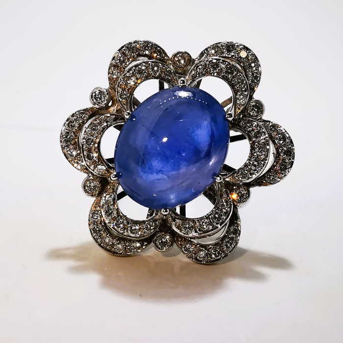 Ring - 18 kraat Hvidguld Sri Lanka Sapphire 860ct ubehandlet -  860ct tw Safir - Diamant