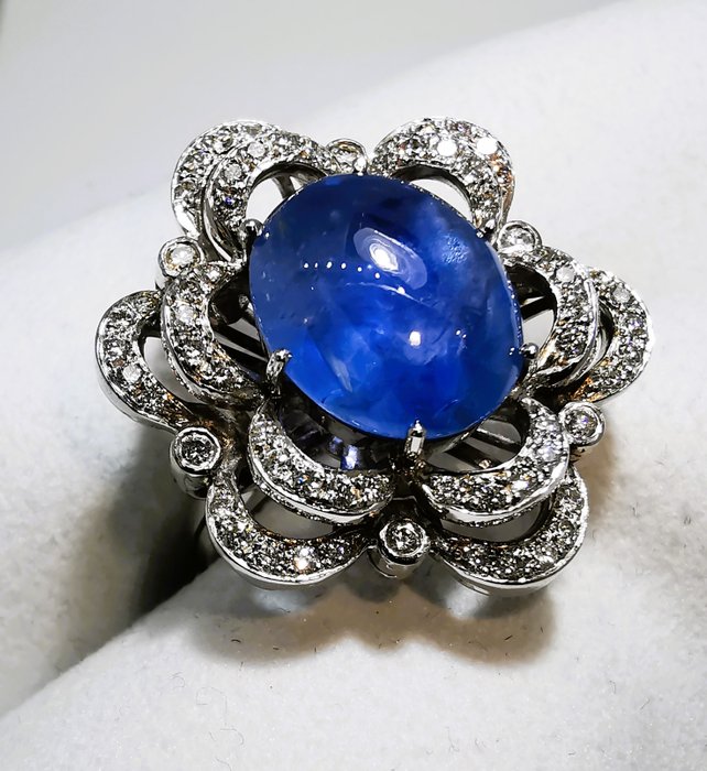 Ring - 18 kraat Hvidguld Sri Lanka Sapphire 860ct ubehandlet -  860ct tw Safir - Diamant