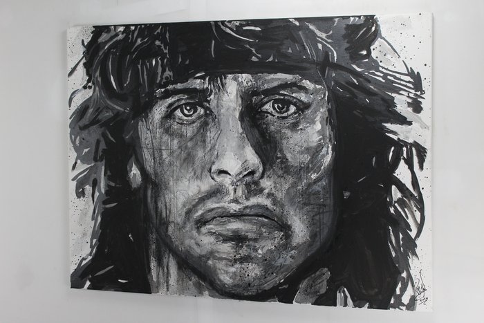 John Rambo - Sylvester Stallone - Handpainted and signed painting by artist Vincent Mink.