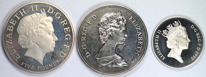 Storbritannien. 10 Pence / 5 Pounds / Medal 1972/2008 (3 items) Proof  (Ingen mindstepris)