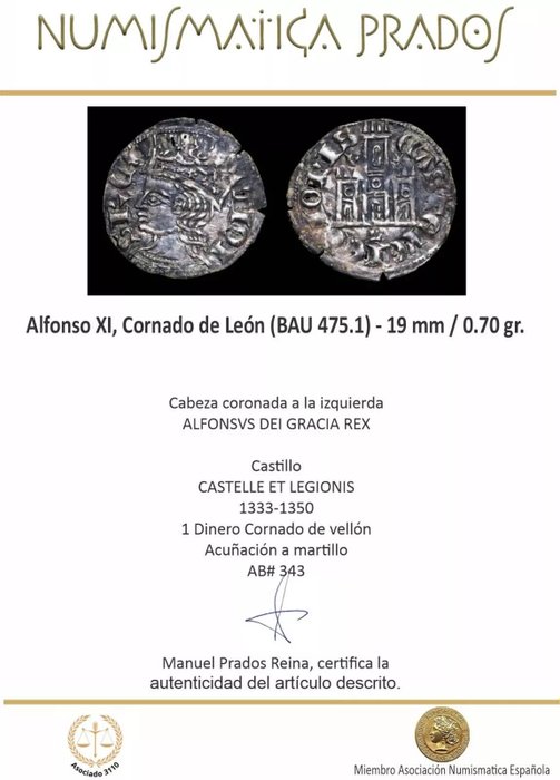 Kongeriget Castile. Alfonso XI (1311-1350). Cornado Ceca de León (BAU 475.1)  (Ingen mindstepris)