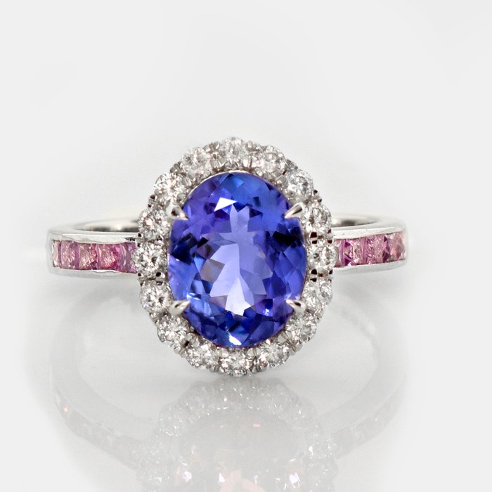 Ingen mindstepris - Ring - 14 karat Hvidguld -  3.06ct. tw. Tanzanit - Diamant - IGI 2,34 ct lavendel