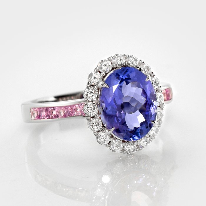 Ingen mindstepris - Ring - 14 karat Hvidguld -  3.06ct. tw. Tanzanit - Diamant - IGI 2,34 ct lavendel