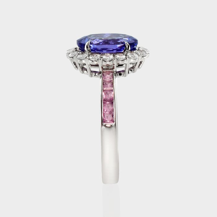 Ingen mindstepris - Ring - 14 karat Hvidguld -  3.06ct. tw. Tanzanit - Diamant - IGI 2,34 ct lavendel