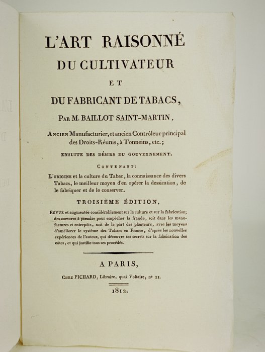 Baillot Saint-Martin - L'art raisonné du cultivateur et du fabricant de tabacs - 1812