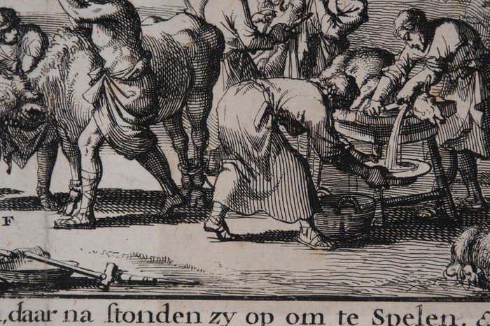 Willem Goeree (1635-1711) naar Jan Luyken (1649 - 1712) - Exodus 32:6 Het feest van het Gouden Kalf