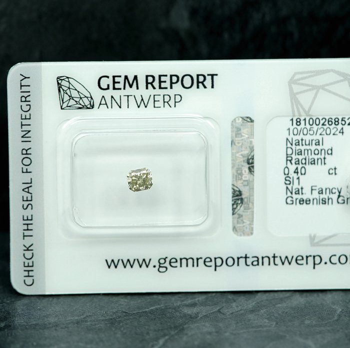 1 pcs Diamant  (Naturfarvet)  - 0.40 ct - Fancy light Grålig, Grønlig Gul - SI1 - Gem Report Antwerp (GRA)