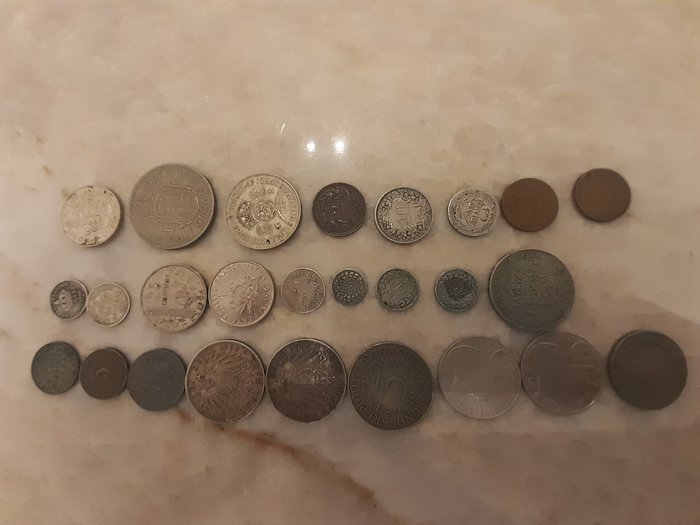 Verden, Tyskland, Østrig, Belgien, Frankrig, Italien, Holland, Storbritannien, Schweiz, USA,. Collection of 30 coins including 19 in Silver 1850 - 1965  (Ingen mindstepris)