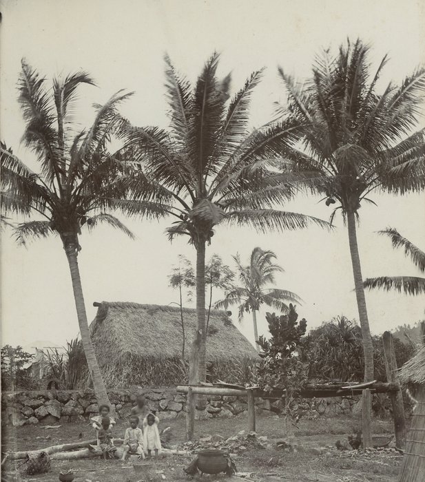 Anonyme - "Enfants jouant dans un village natif, Polynésie",...