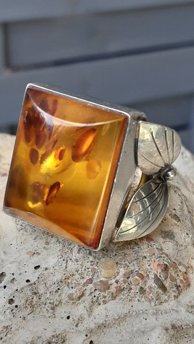 Ingen mindstepris - Ring Sølv 925 / Art Deco / Amber Natural -  000ct tw Rav