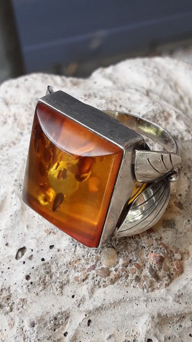 Ingen mindstepris - Ring Sølv 925 / Art Deco / Amber Natural -  000ct tw Rav