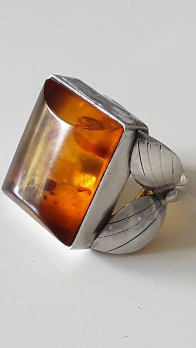 Ingen mindstepris - Ring Sølv 925 / Art Deco / Amber Natural -  000ct tw Rav