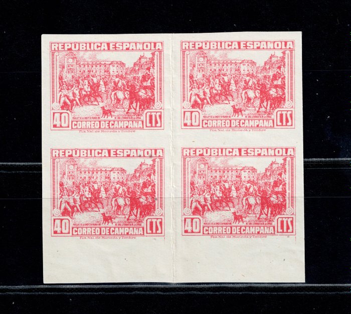 Spanien 1939/1939 - II Republik 1939 kampagnepost i blok af 4 NE49 (MNH) og NE 54 uden gummi (NG) - Edifil