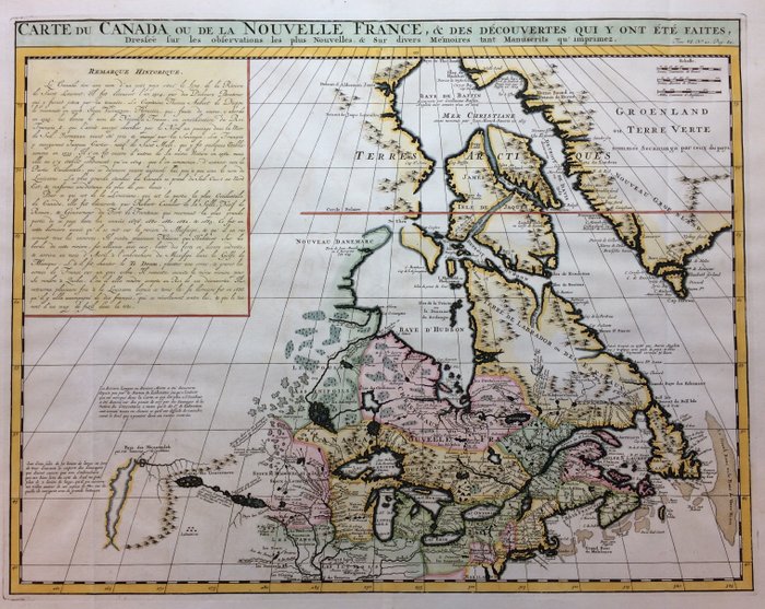 Canada, Great Lakes, New York, Pennsylvania, New England; Henri Abraham Chatelain - Carte du Canada, ou de la Nouvelle France,  des Découvertes qui Y ont éte Faites, (...) - 1701-1720