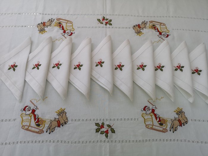 Christmas tablecloth hand embroidered - Dug  - 270 cm - 175 cm