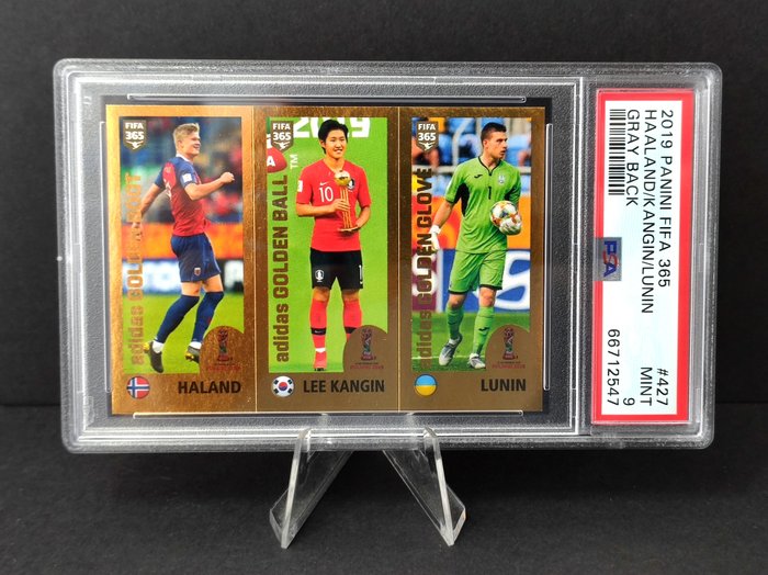 2019 Panini Fifa 365 Gray Back Haaland  Lunin  Kang in Lee - Rookie #427 PSA 9 Graded card