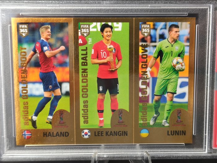 2019 Panini Fifa 365 Gray Back Haaland  Lunin  Kang in Lee - Rookie #427 PSA 9 Graded card