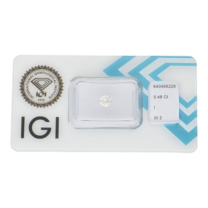 Ingen mindstepris - 1 pcs Diamant  (Natur)  - 0.48 ct - Rund - I - SI2 - International Gemological Institute (IGI)