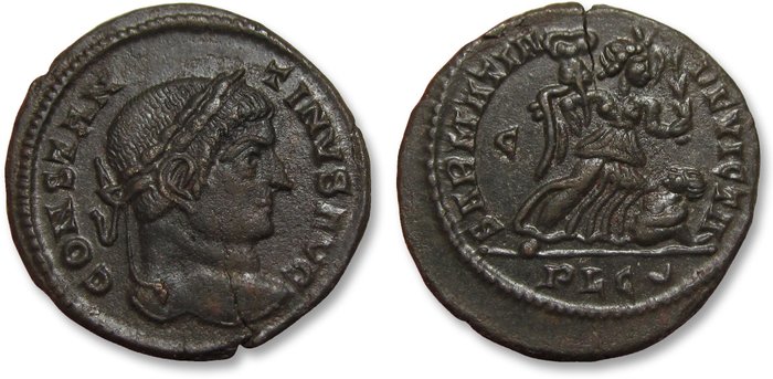 Romarriket Constantine I (AD 306-337) Follis Lugdunum (Lyon) mint circa 323-324 AD - mintmark PLC (crescent) + C in field -