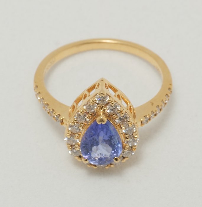 Statement-ring - 18 kraat Gulguld -  1.69ct. tw. Tanzanit - Diamant - Naturlig ædelsten