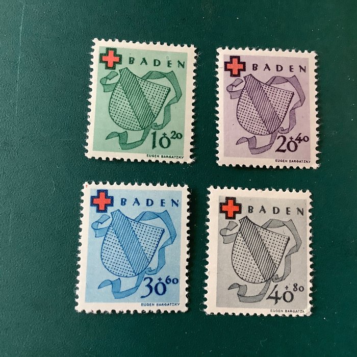 Baden - fransk zone 1949 - Røde kors stempler og blok - Michel 42/45A en blok 1