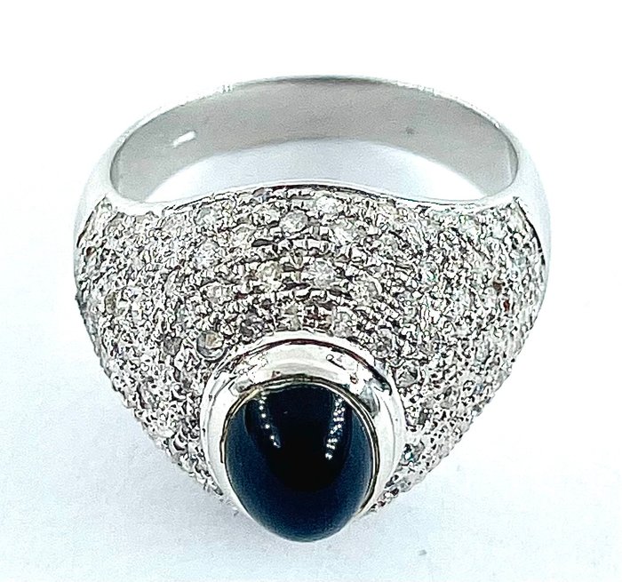 Ring - 18 kraat Hvidguld Safir - Diamant