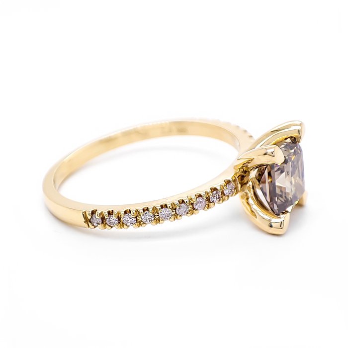 Ring - 14 karat Gulguld -  1.11ct. tw. Brun Diamant (Naturfarvet) - Diamant