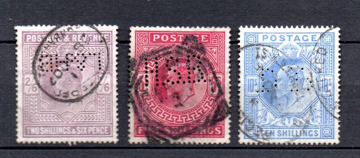 Storbritannien 1902 - Sæt med gamle definitive Edward-stempler af høj værdi - SG 260 263 and 265