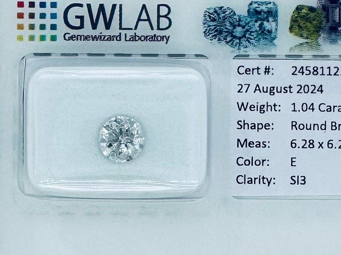 Ingen mindstepris - 1 pcs Diamant  (Natur)  - 1.04 ct - Rund - E - SI3 - Gemewizard Gemological Laboratory (GWLab)