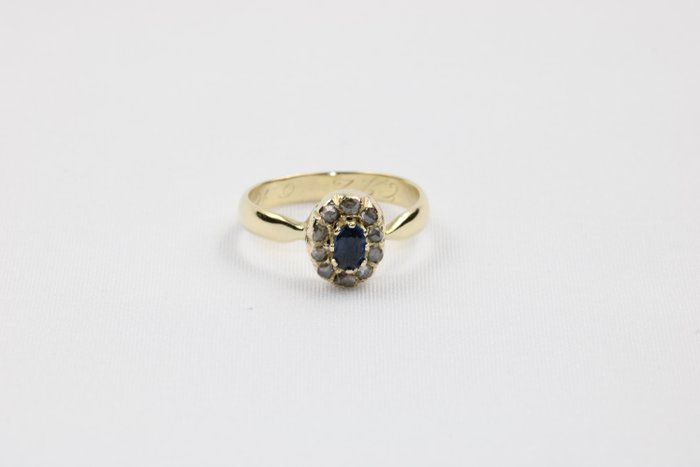 Ring - 14 karat Gulguld -  0.40ct. tw. Safir - Diamant