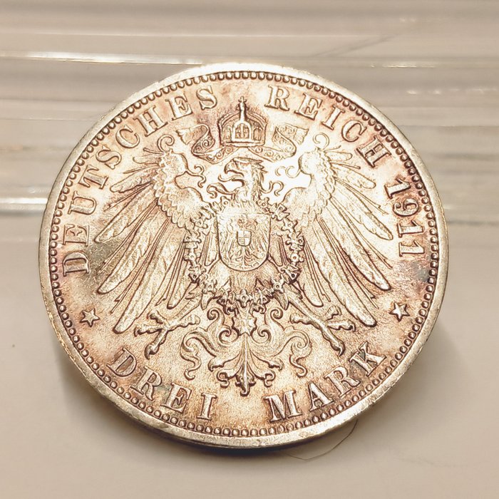 Tyskland, Emperie, Tyskland, Württemberg. Wilhelm II. (1891-1918). 3 Mark 1911  (Ingen mindstepris)