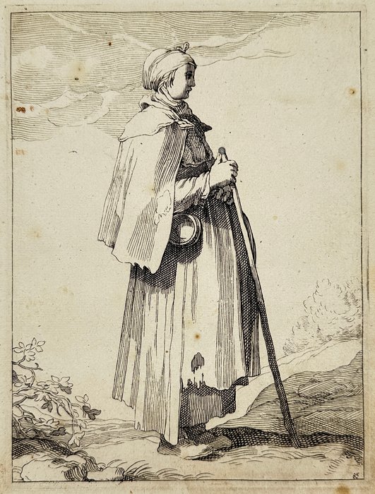 Frederick Bloemaert (c. 1614/17 – 1690) - Full-length profile portrait of a woman - 1650