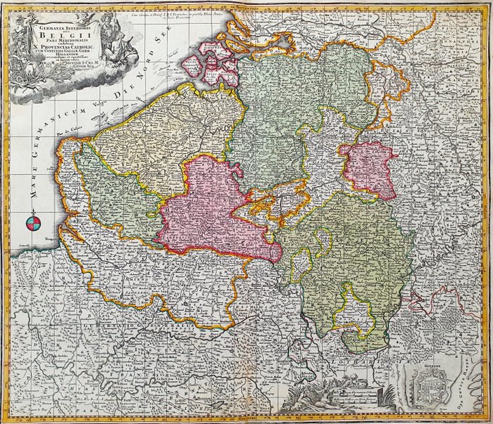 Europa - Holland / Belgien / Bruxelles / Antwerpen / Rotterdam / Amsterdam; Matthaus Seutter - Germaniae Inferioris Belgii Pars Meridionalis - 1721-1750