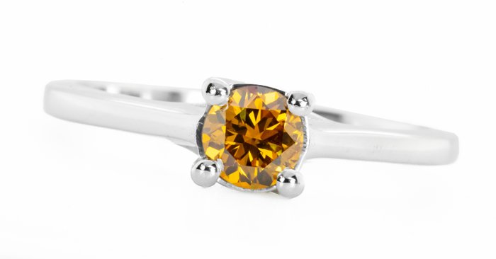 Ingen mindstepris - Ring - 18 kraat Hvidguld, Fancy Vivid Gullig Orange -  0.42ct. tw. Diamant (Naturfarvet) - I1