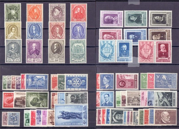 Belgien 1952/1954 - Komplet bind 1953 og 1954 + UPU og Letterkundigen med 2 paneler fra 1952 - OBP/COB 880/899 + 908/960