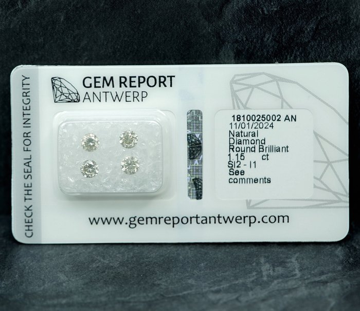 4 pcs Diamant  (Natur)  - 1.15 ct - I1, SI2 - Gem Report Antwerp (GRA)