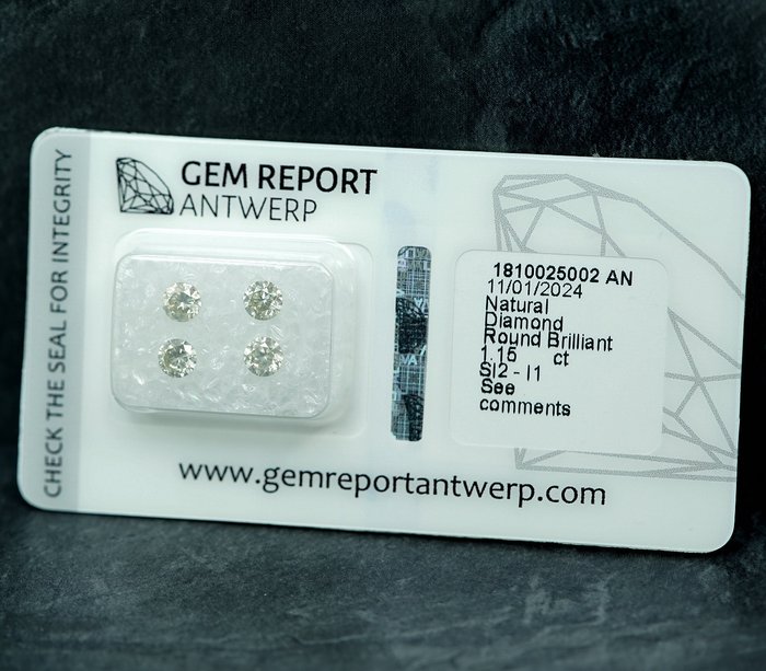 4 pcs Diamant  (Natur)  - 1.15 ct - I1, SI2 - Gem Report Antwerp (GRA)