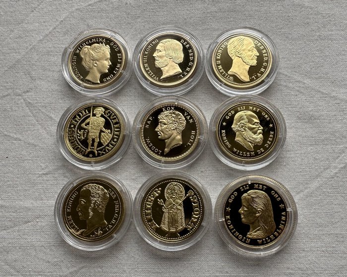 Holland. Herslagen 'Geschiedenis van de Gouden Nederlandse gulden' (9x)  (Ingen mindstepris)