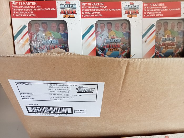 2020/21 Topps Match Attax Bundesliga 48 tin boxes + 29 starter packs - 1 Booster pack - Næsten så god som ny (NM)