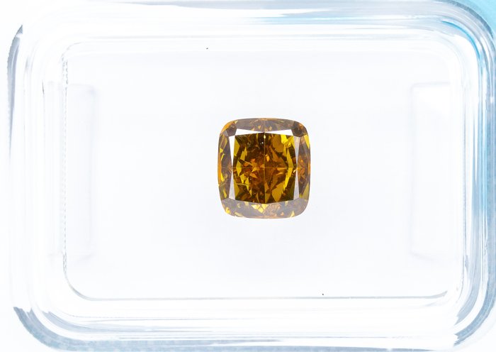 Ingen mindstepris - 1 pcs Diamant  (Naturfarvet)  - 0.90 ct - Pude - Fancy deep Brunlig, Orange nuance Gul - SI2 - International Gemological Institute (IGI)