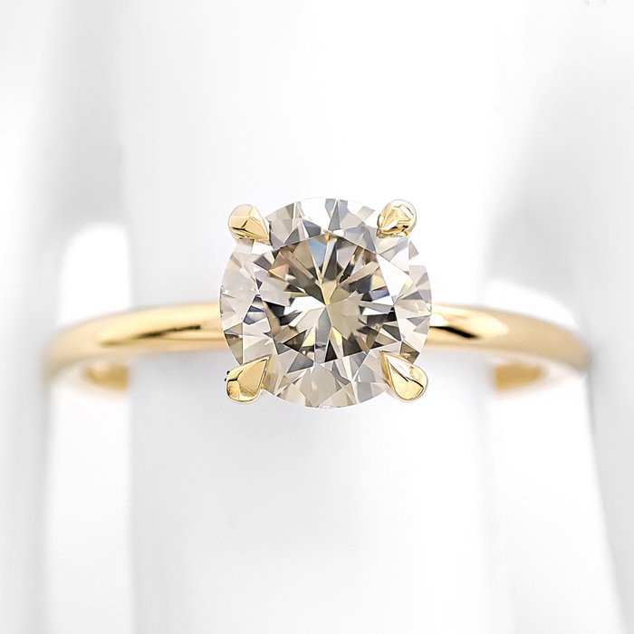 Ring - 14 karat Gulguld -  1.16ct. tw. Grøn Diamant (Naturfarvet)