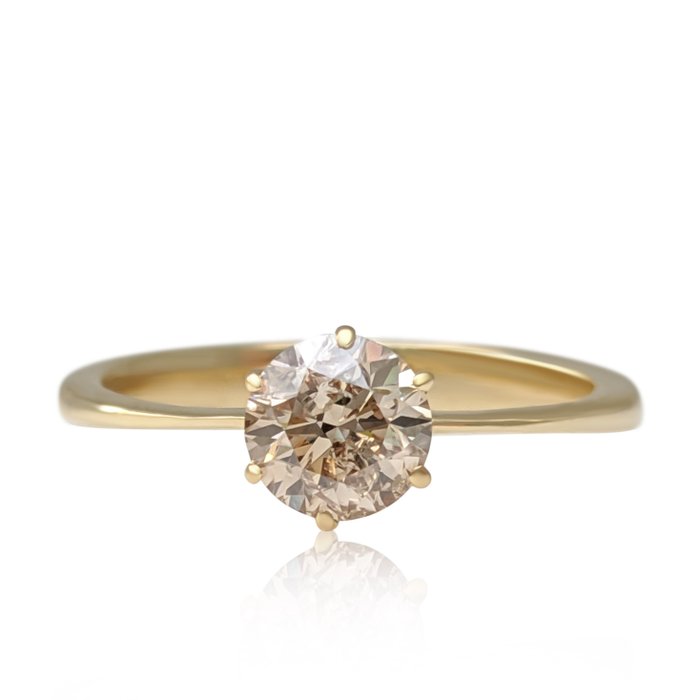 Ingen mindstepris - Ring - 14 karat Gulguld -  0.75ct. tw. Brun Diamant (Naturfarvet) - IGI