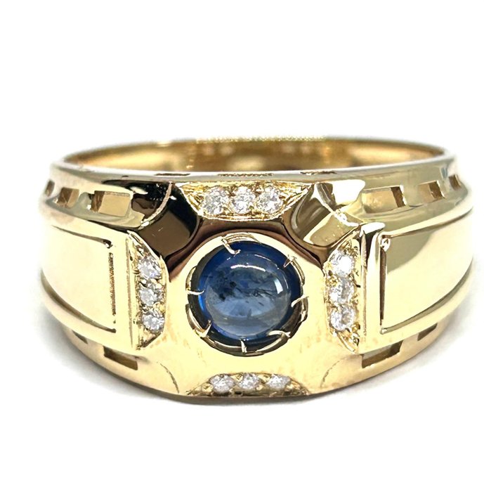 Ring - 14 karat Gulguld -  0.62ct. tw. Safir - Diamant