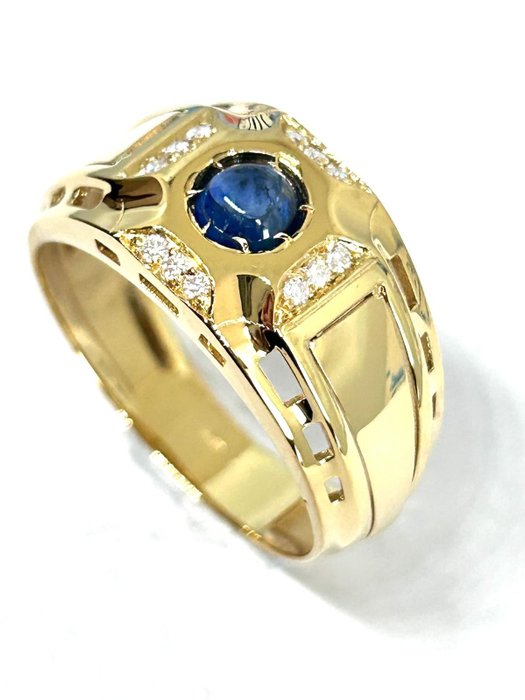 Ring - 14 karat Gulguld -  0.62ct. tw. Safir - Diamant