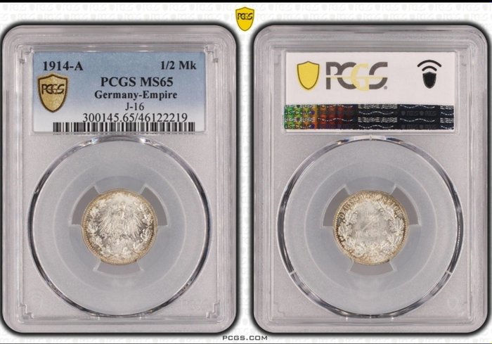 Tyskland. 1/2 Mark 1914 A - PCGS MS 65  (Ingen mindstepris)