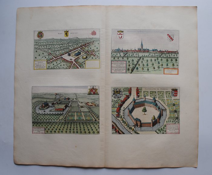 Belgien - Nieuwkerke, Vichte, Oudenaarde; Frankrig, Hondschoote; J. Blaeu - [4 afbeeldingen] - 1621-1650